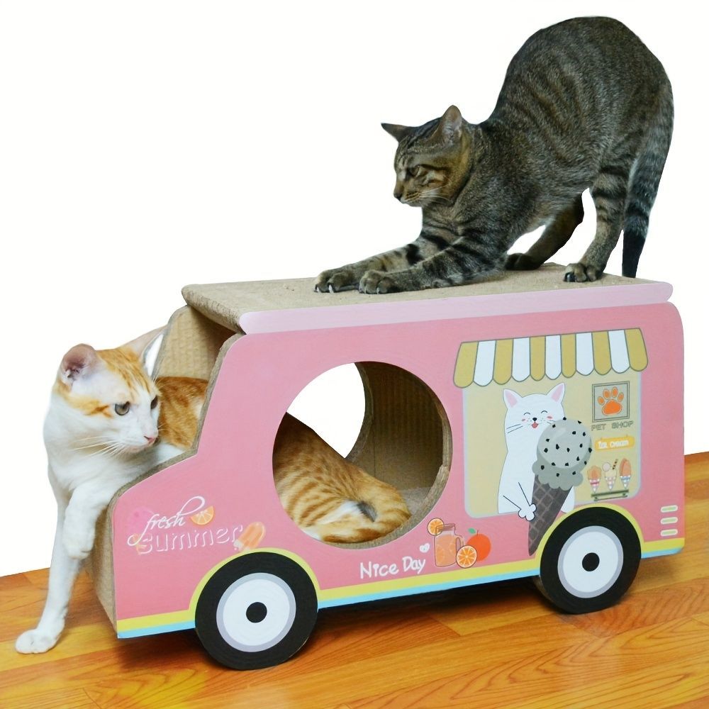 スクラッチボード 段ボール 爪とぎ 車上の猫 アイスクリーム ソフトクリーム アメリカン ポップ 片手運転 猫の爪研ぎボード クラシックモデル 組み立て不要