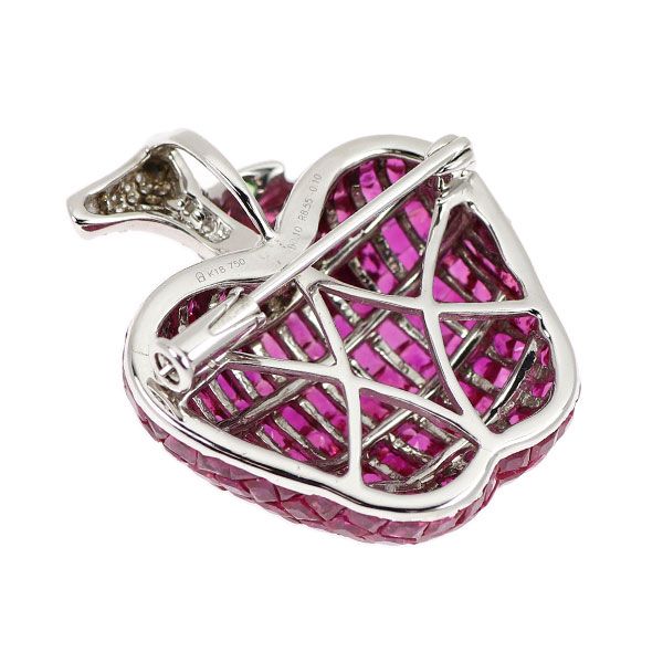 K18WG ルビー グリーンガーネット ダイヤモンド ブローチ兼ペンダントトップ 8.55ct G0.10ct D0.10ct りんご