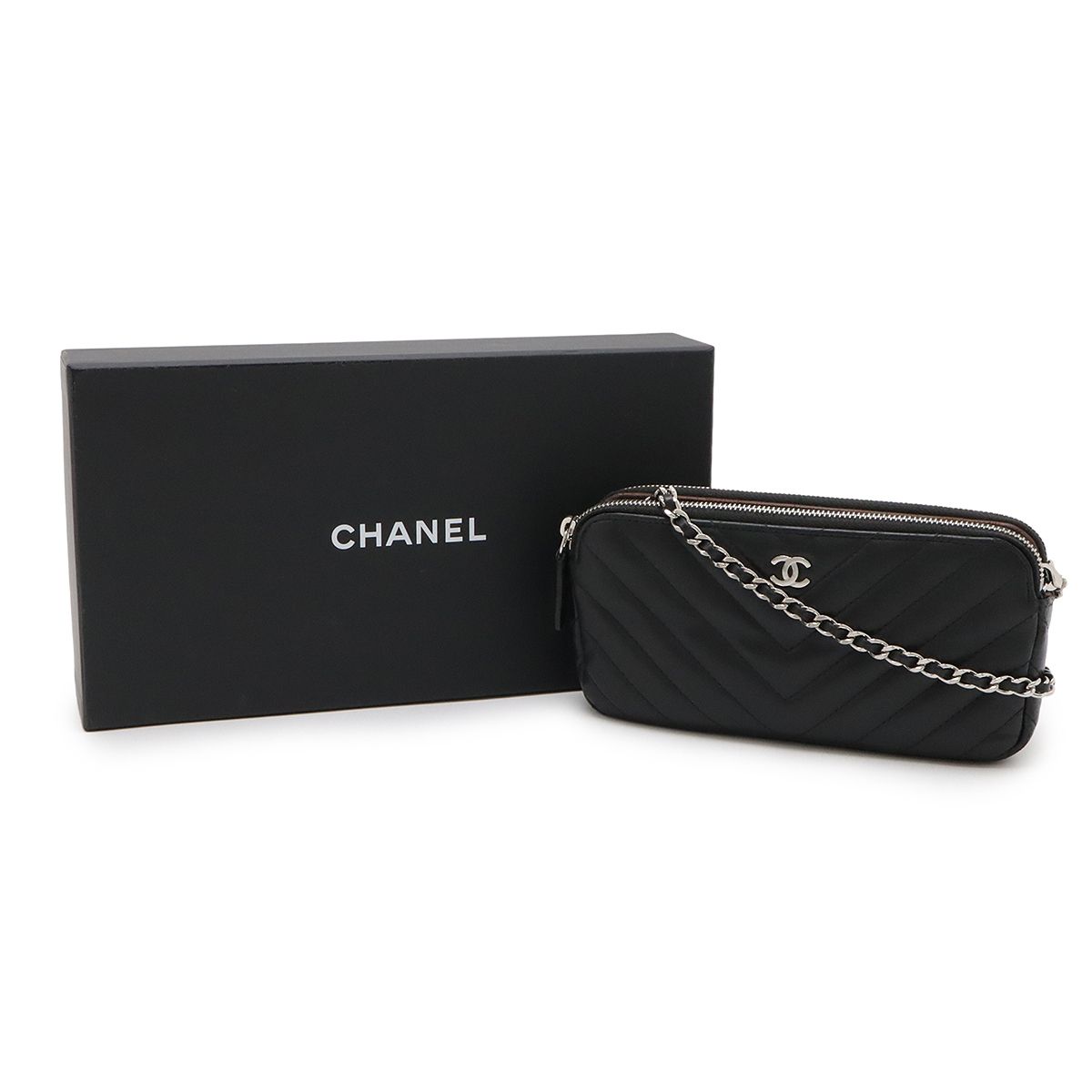 CHANEL シャネル Vステッチ シェブロン Wジップチェーンウォレット  