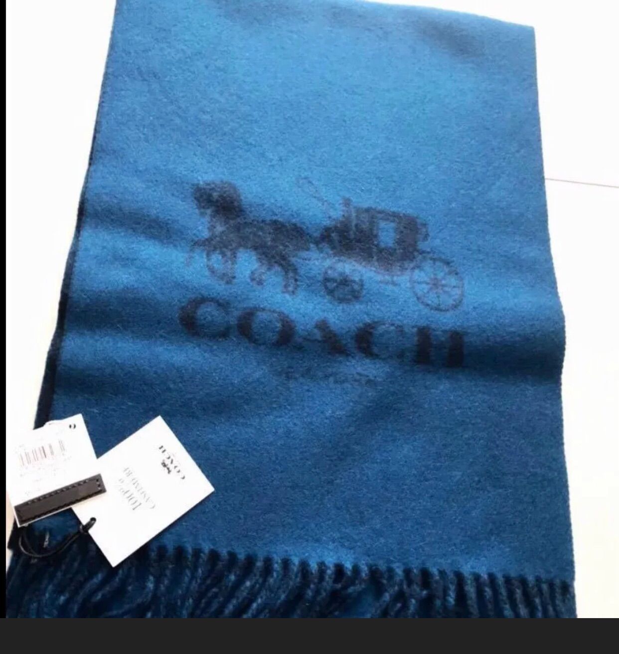 新品 タグ付◇コーチ カシミヤ100％高級マフラー◇青紺x濃紺ギフト材  