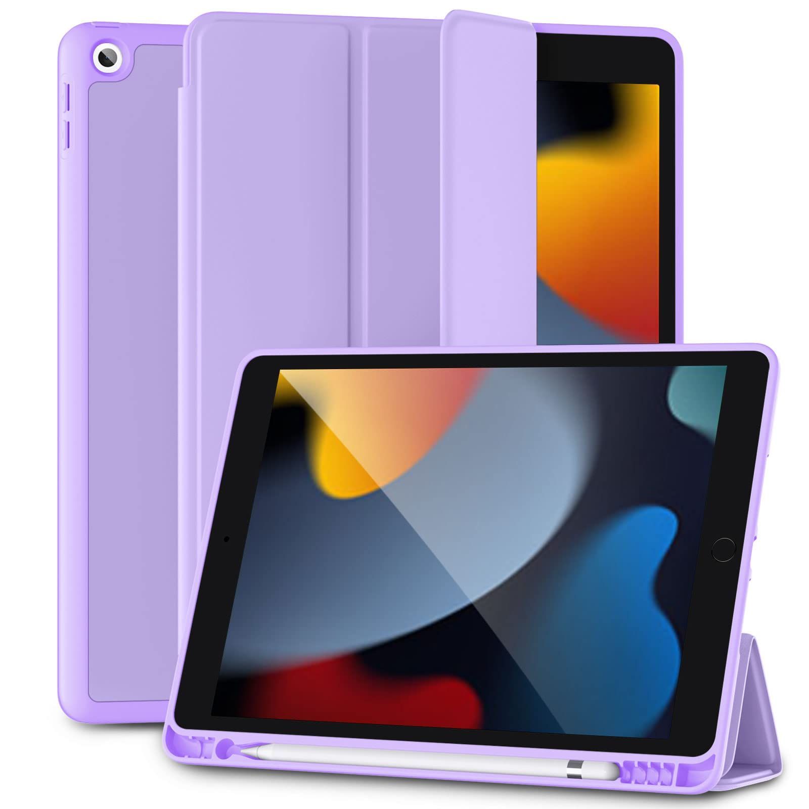 】Maledan iPad 第8世代 ケース 2020 ipad 第八世代 ケース ペンシル収納 軽薄 衝撃吸収 TPU スタンド機能付き オートスリープ/ウェイク iPad 10.2 ケース （ラベンダー）