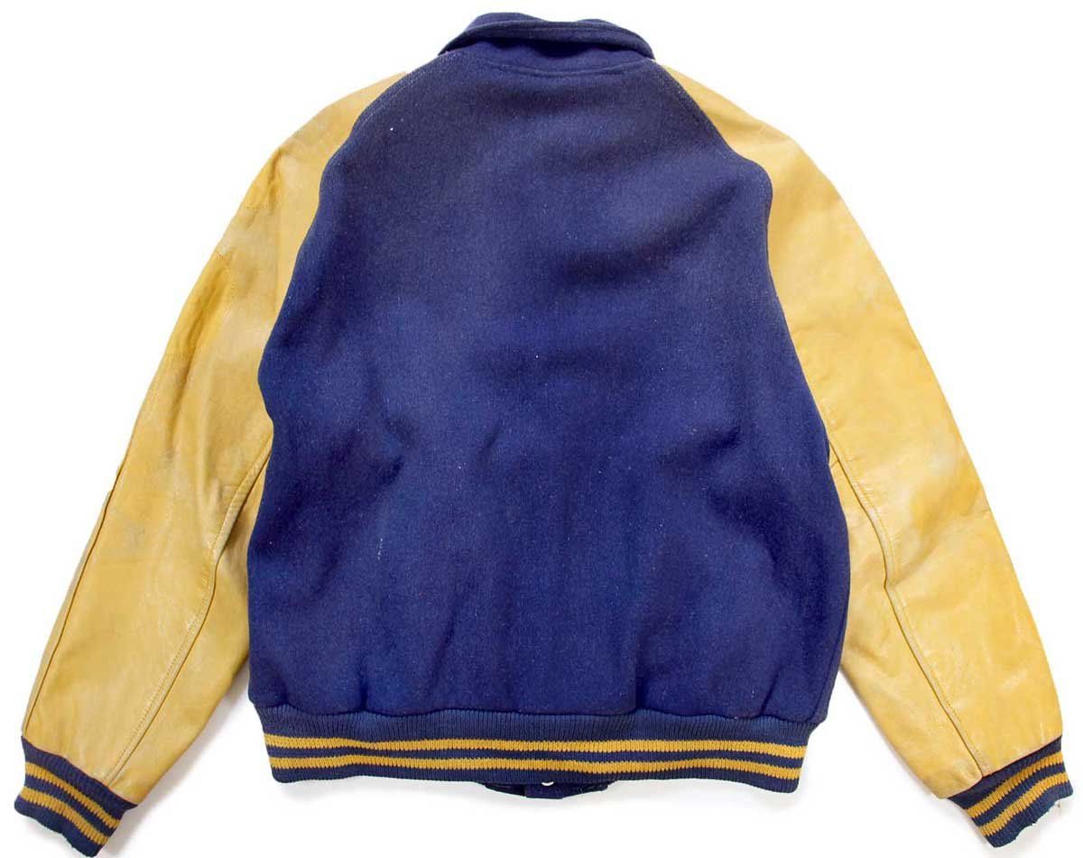 希少ビンテージ　スタジャン　ネイビーウールジャケット Cロゴ付き 60s KAYE BROS レタードパッチ付き メルトン ウール 袖革