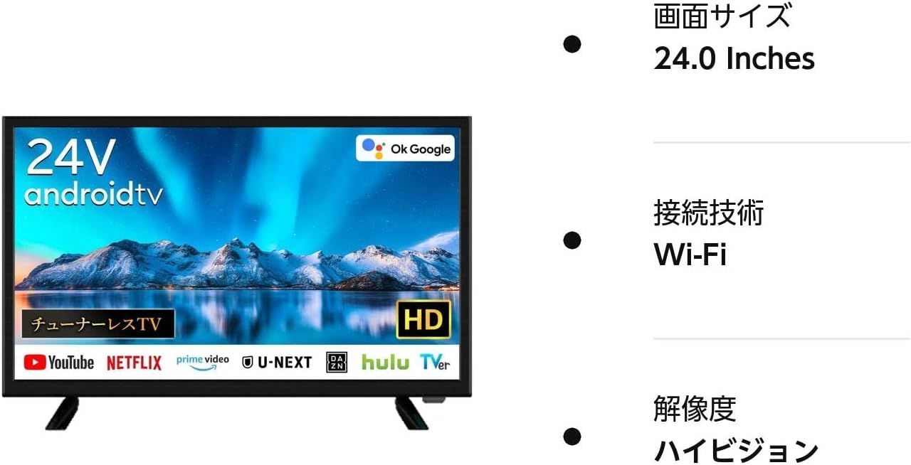 話題の動画配信サービス(VOD)視聴専用TV24V型 チューナーレス TV