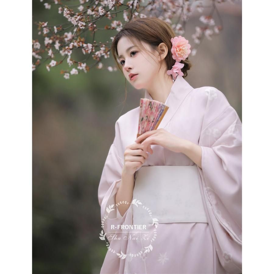 美品 浴衣 紫の百合柄 （帯付き） レース
