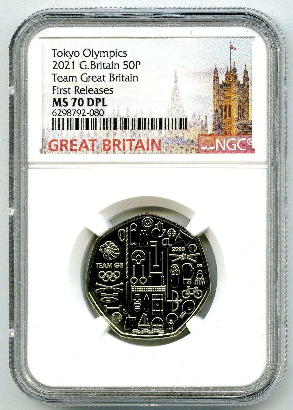 2021 GREAT BRITAIN TEAM 50P NGC MS70 DPL TOKYO OLYMPICS FIRST RELEASES