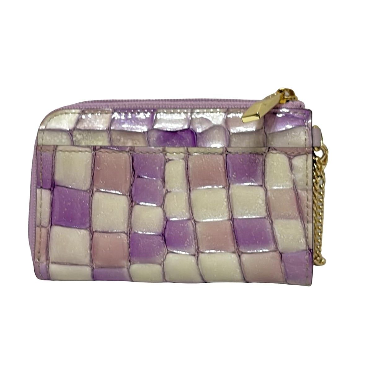 ATAO アタオ キーケース - ライトパープル×アイボリー 3連フック|型押し加工|L字ファスナー|コインケース付き レザー