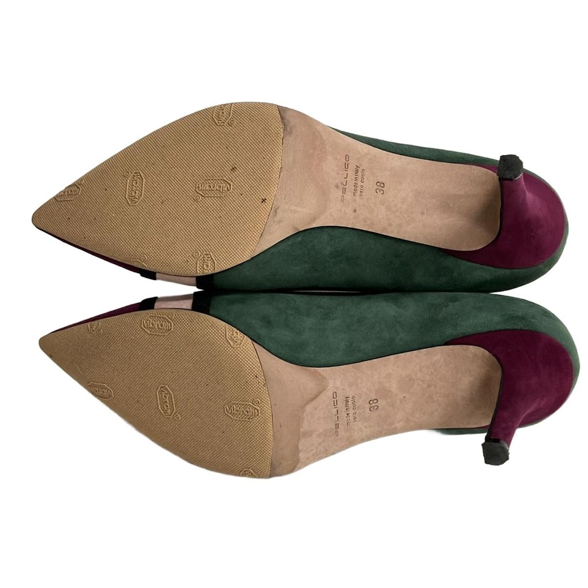  PELLICO ペリーコ パンプス 38 レディース - ダークグリーン×パープル×マルチ アウトソール張替済 ハイヒール パンプス パンプス