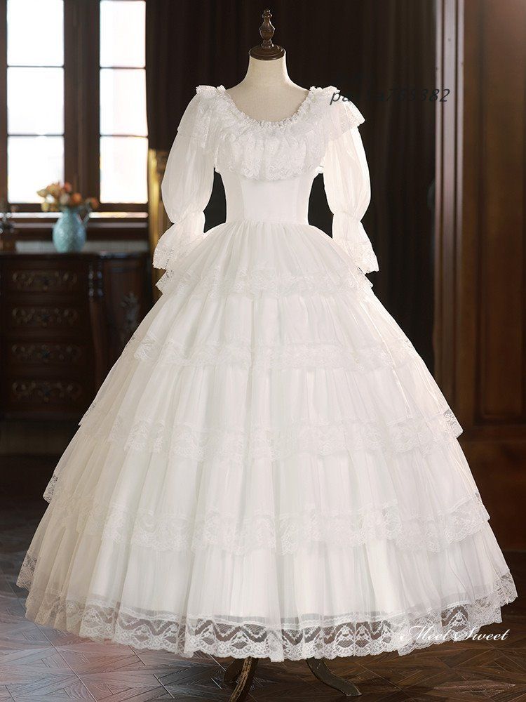 ウェディングドレス ロングドレス プリンセスドレス フリル レース Aラインドレス 花嫁 チュール ブライダル 長袖 前撮り 結婚式 ウエディングドレス 二次会 pai5a765382