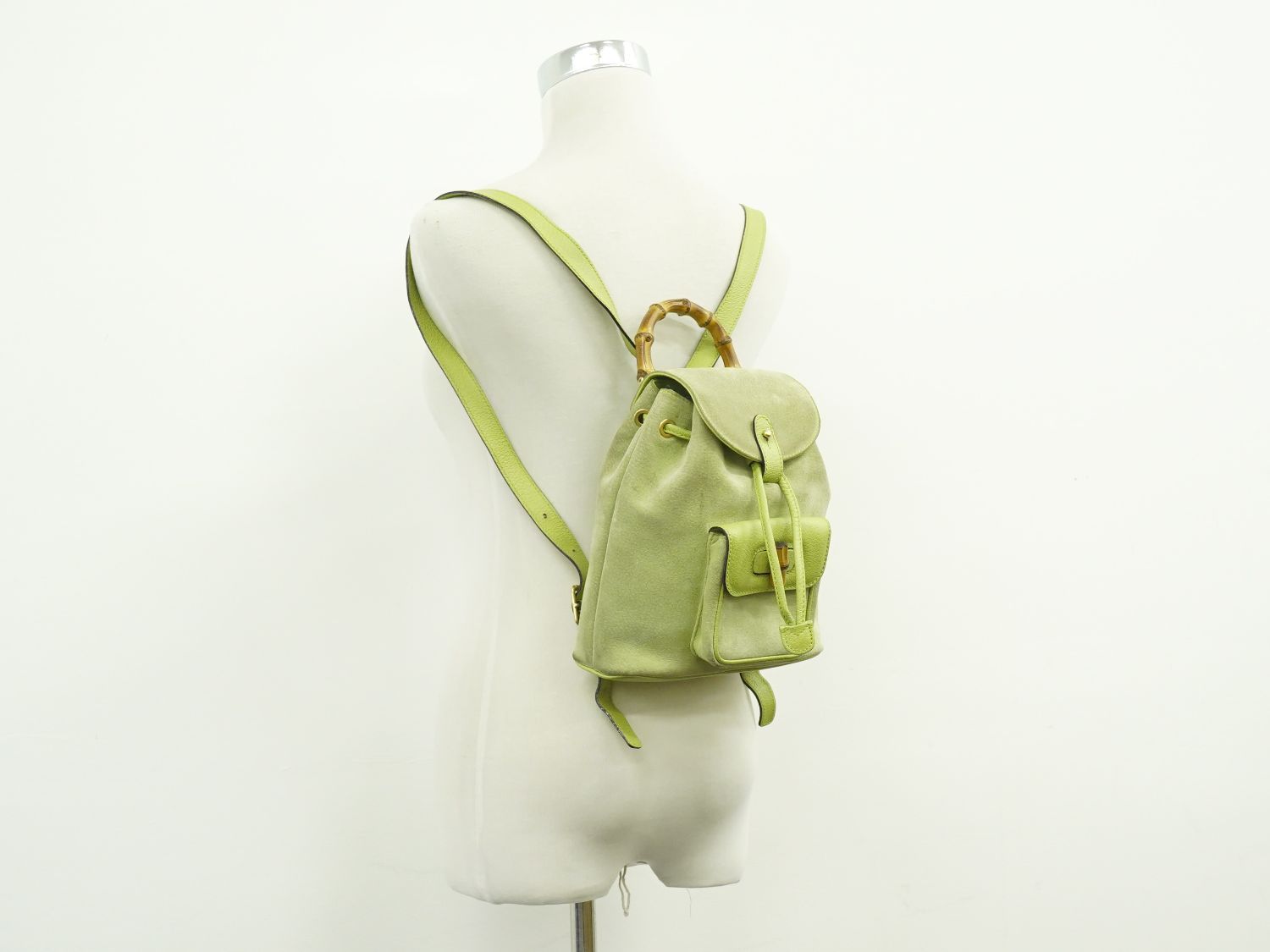 Old GUCCI 希少カラー グリーン　バンブー　リュック　バッグ　スエード 本物 グッチ GUCCI バンブー リュックサック バックパック