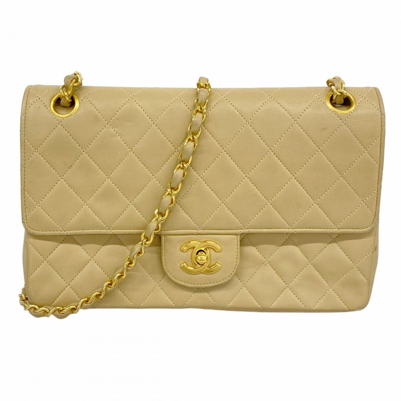 シャネル Chanel シャネル ショルダーバッグ マトラッセ Wフラップ Wチェーン ラムスキン ベージュ レディース