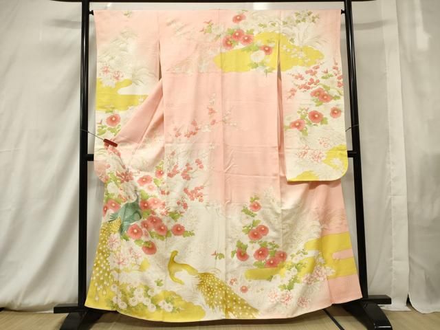 平和屋着物□豪華振袖 刺繍 孔雀草花文 暈し染め 金彩 正絹 逸品
