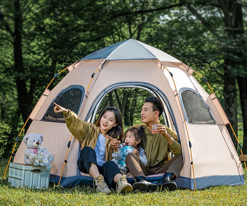 キャンプテント ワンタッチテント アウトドア キャンプ用品 六角形構造