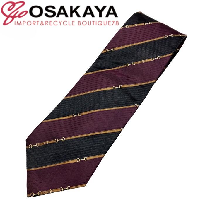 中古 極美品 GUCCI グッチ ホースビット ストライプ ネクタイ