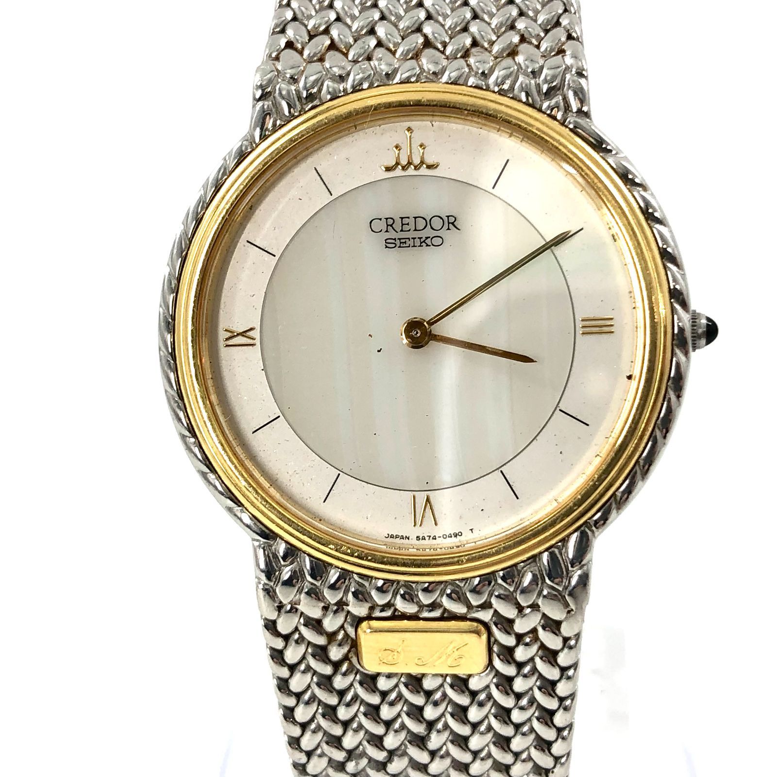SEIKO セイコー クレドール 5A74-0240 18KTベゼル QZ/SS ホワイト文字