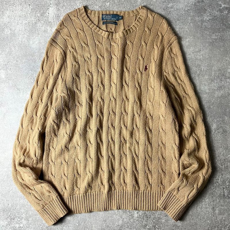 90s POLOラルフローレン　ビンテージケーブルニットウールセーター　刺繍ロゴ 楽天市場】90s ポロ ラルフローレン ケーブル ニット セーター