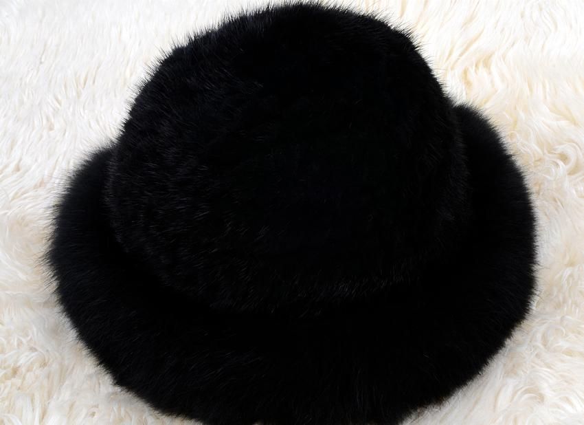 新品 上質ミンクと上品なフォックスの編込みハット 黒 ギフト