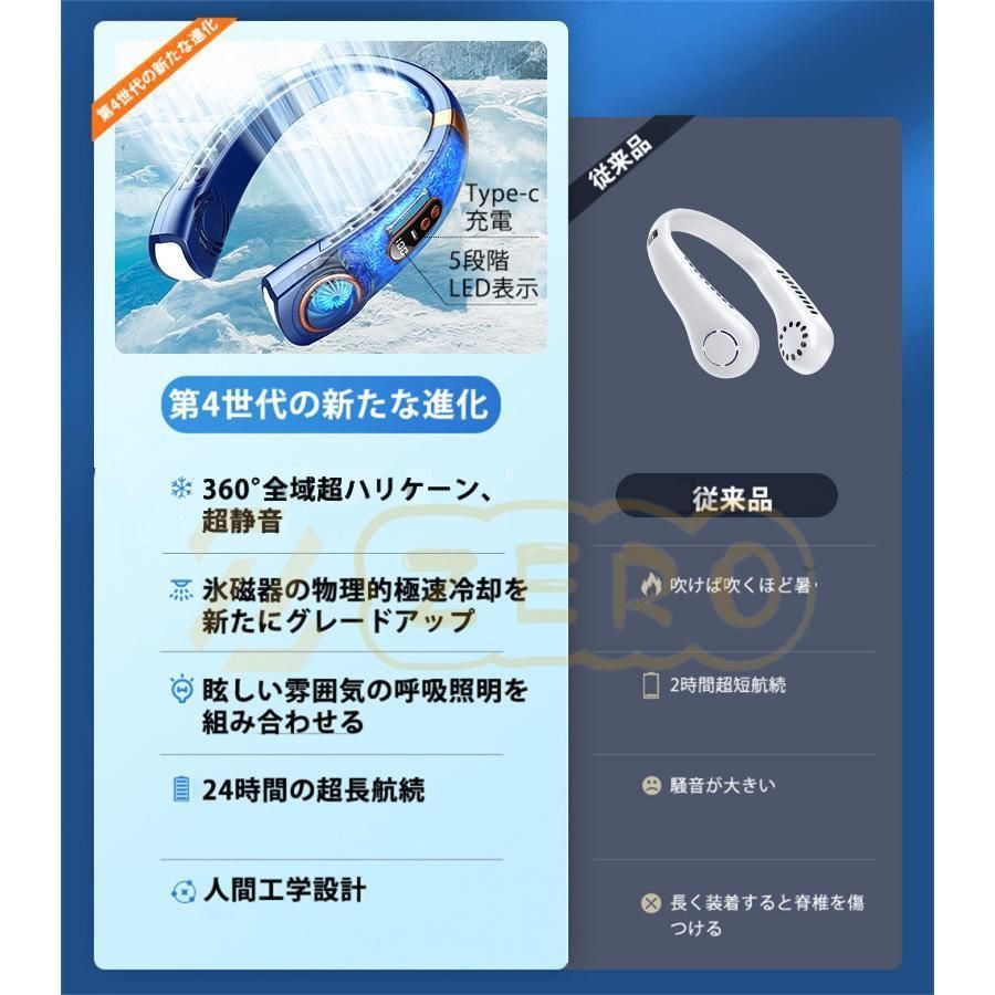 扇風機 首掛け扇風機 携帯 ネッククーラー 軽量 強力 冷感 USB