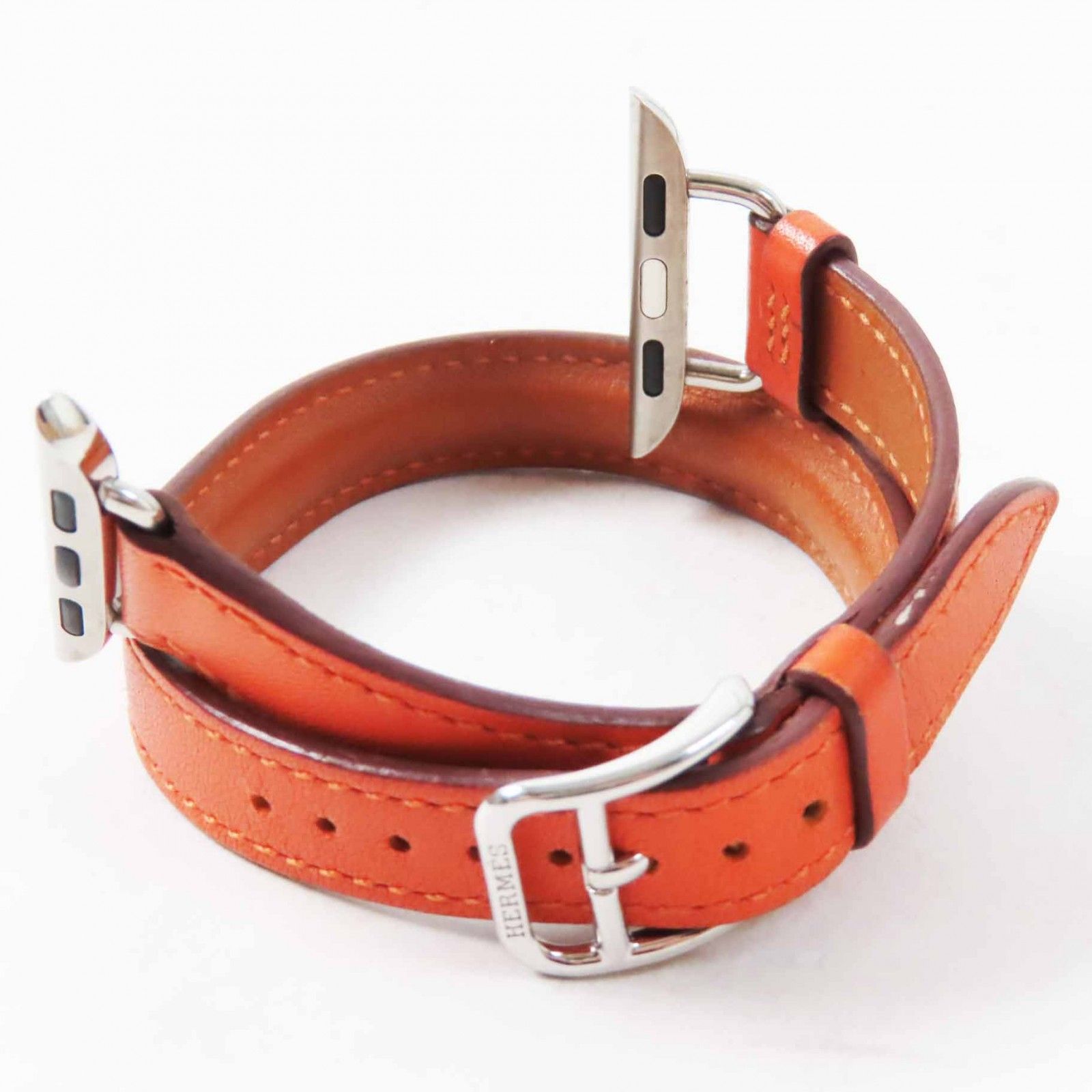 ◎HERMES エルメス ドゥブルトゥール アトラージュ 41 mm レザー アップルウォッチ用 ベルト ブラウン系 Y刻印 箱 保存袋付き フランス製 レディース