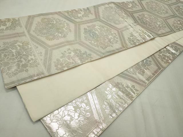 平和屋着物◎六通柄袋帯 亀甲錦花丸紋 銀糸 正絹 逸品