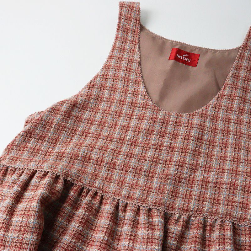 2025 AW ピンクハウス PINK HOUSE オリジナルコットンツイードワンピース |ピンク トップス ジャンスカ