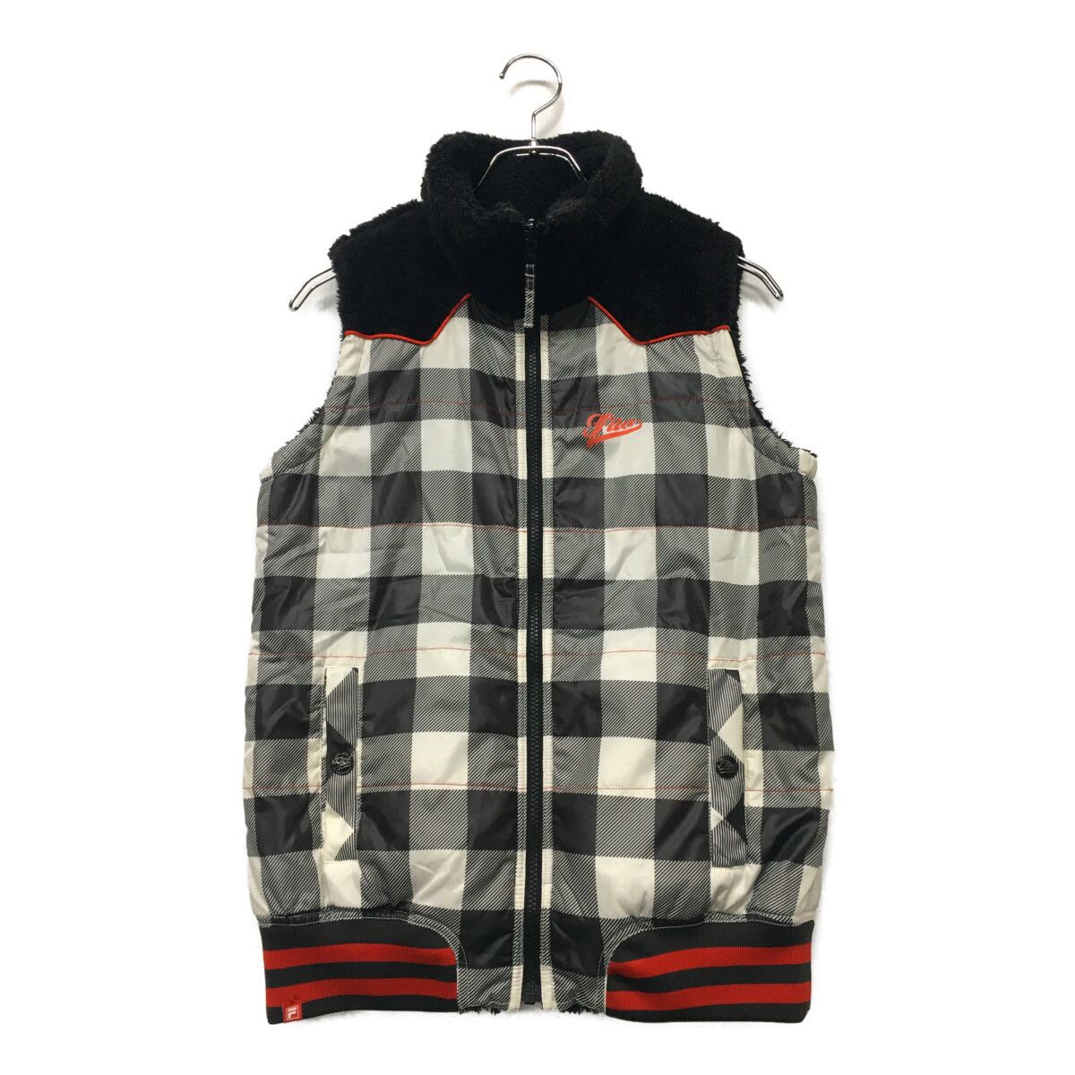 中古 メンズ フィラゴルフ FILA GOLF ベスト M 白×黒  リバーシブル チェック ボア