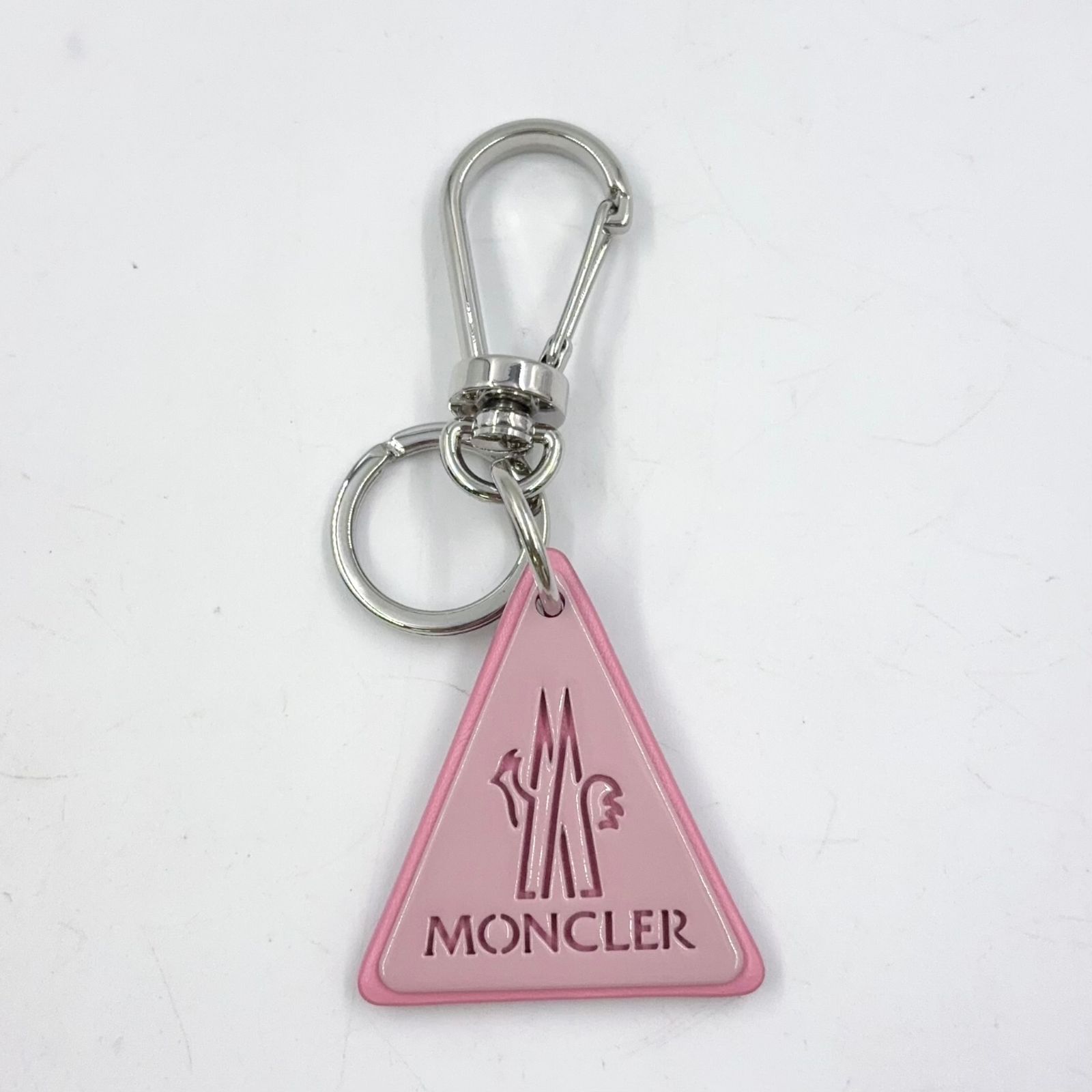 MONCLER キーリング レザー×メタル ピンク チャーム シルバー