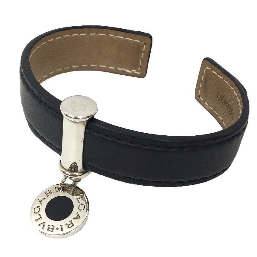 BVLGARI ブルガリ・ブルガリ マン レザーブレスレット ブラック