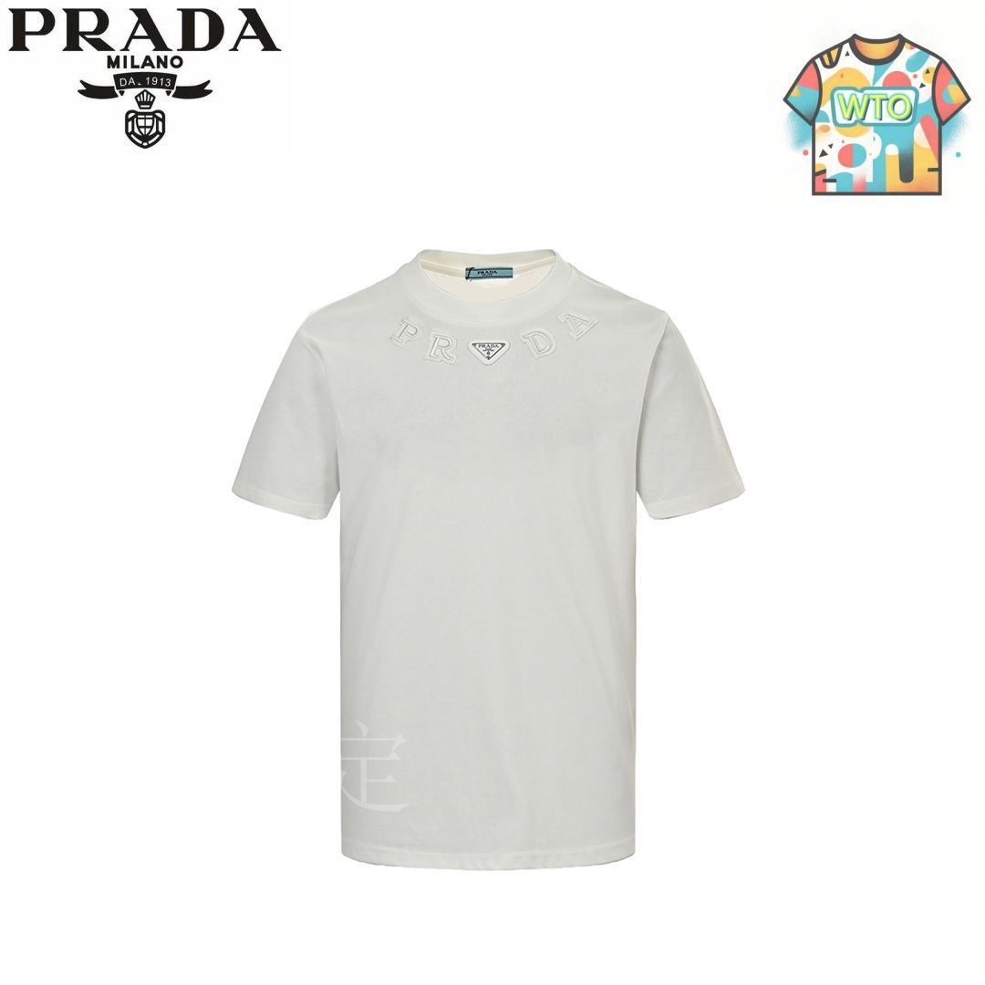 PRADA Tシャツ カットソー 半袖 トライアングル刺繍 PRADA (プラダ) トライアングル刺繍 クルーネック 半袖 Tシャツ