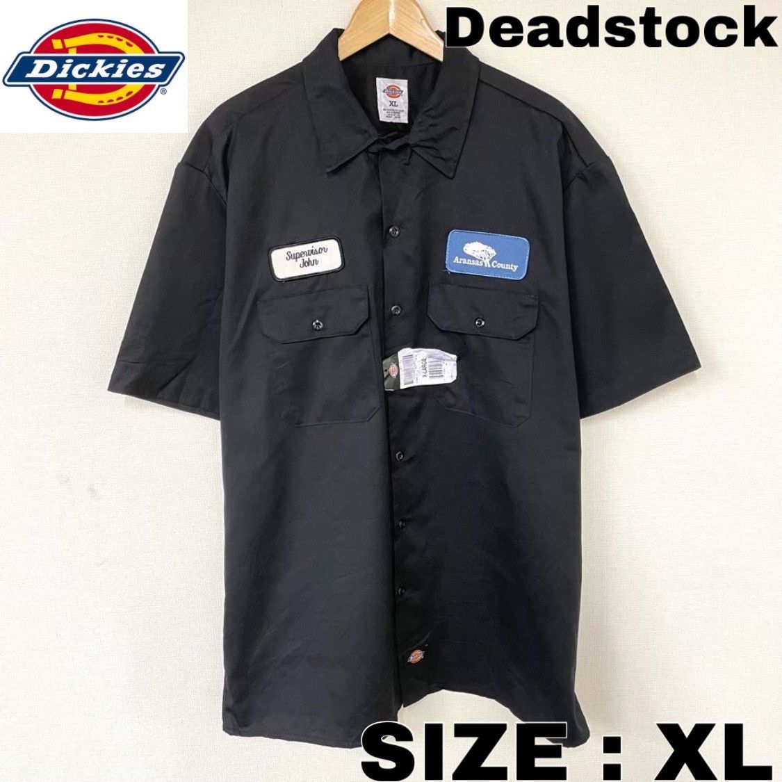 シャツディッキーズ Dickies ワークシャツ 半袖 ワッペン サイズ：XL ブラック Deadstock デッドストック