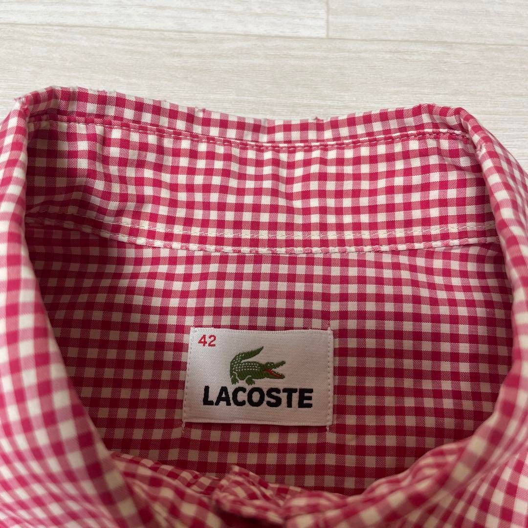 LACOSTEラコステ 赤 チェック柄 シャツ 42 コットン100% - メルカリ