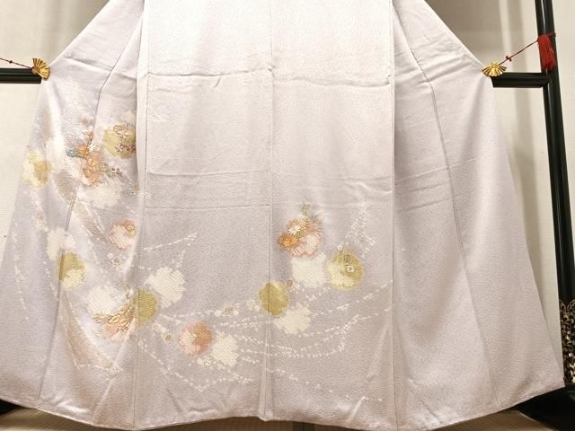 平和屋着物○創業460年・千總 訪問着 駒刺繍 絞り 雪輪草花文 金彩