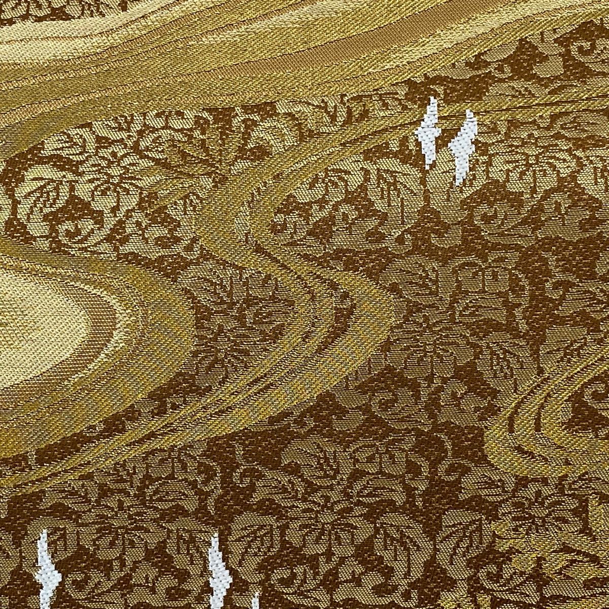 袋帯 美品 名品 川島織物 落款 流水 蝶 金糸 箔 茶色 六通 正絹