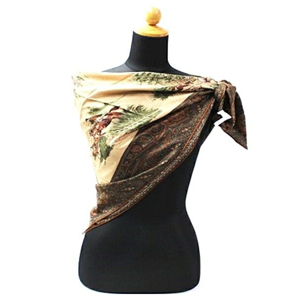アクアスキュータム AQUASCUTUM ストール スカーフ フリンジ シルク ペイズリー柄 マルチカラー 赤 カーキ レッド /FF7 レディース
