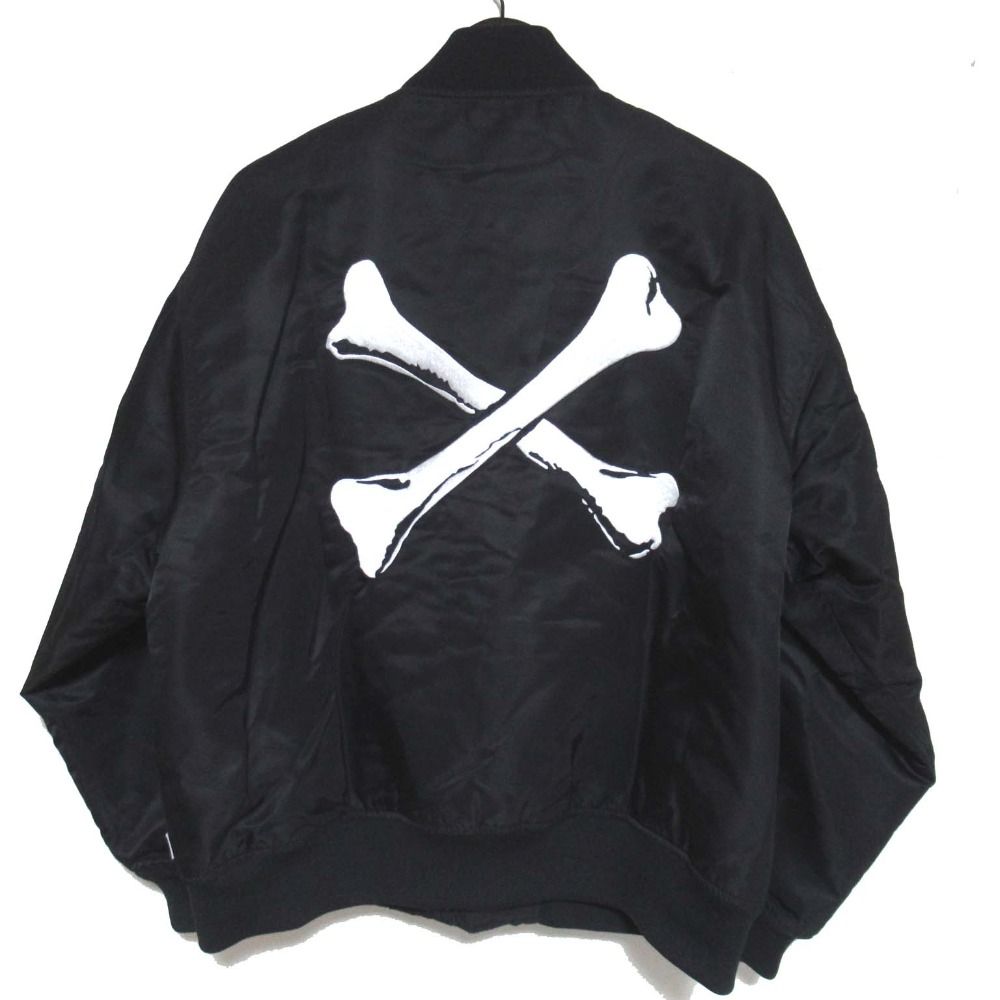 美品 21AW WTAPS ダブルタップス TEAM JACKET NYLON TWILL TEXTILE クロスボーン チームジャケット パデッドジャケット 02サイズ ブラック メンズ 古着 中古 USED