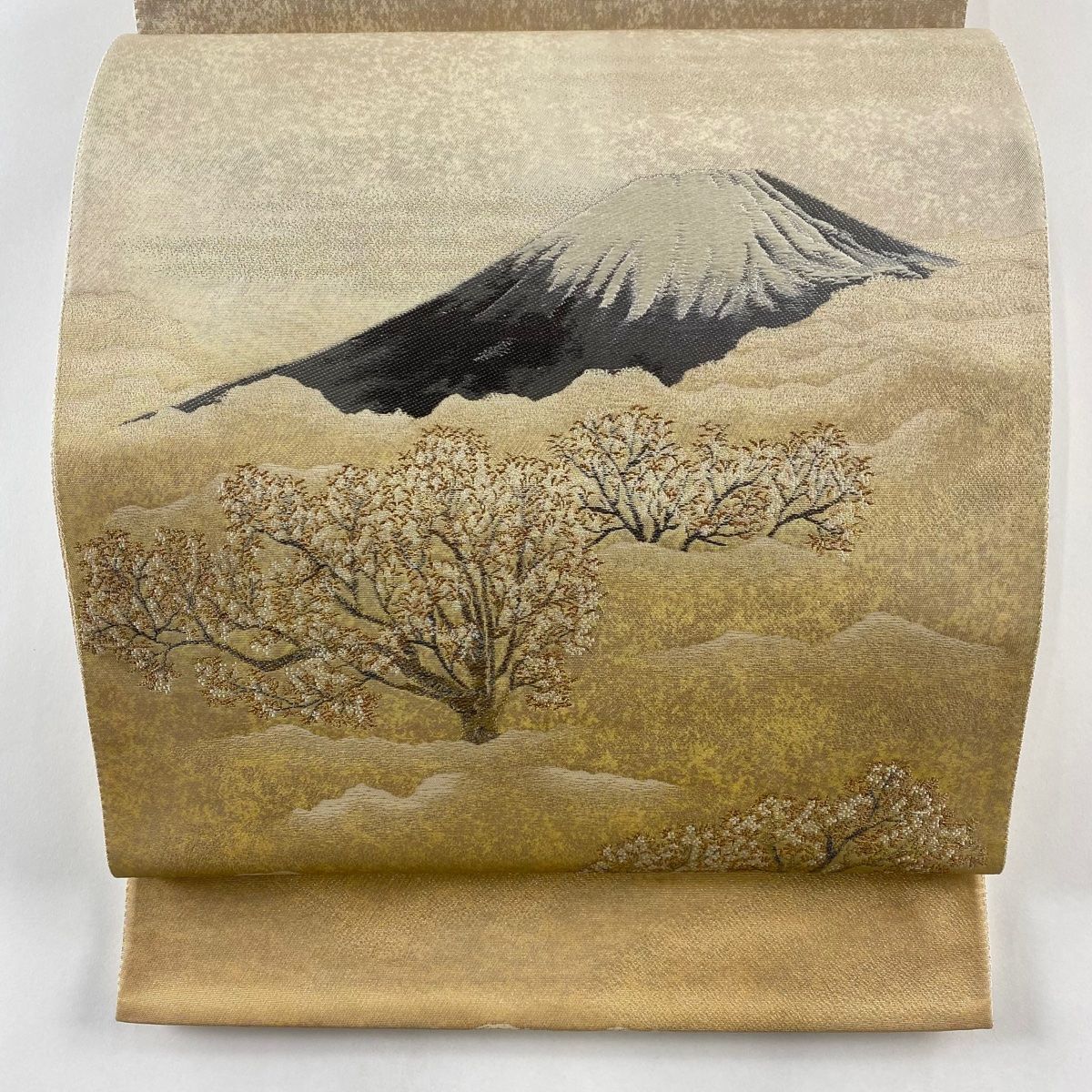 H-648 袋帯 正絹 お太鼓柄 金糸 箔 華模様 花丸模様 扇柄 金 袋帯 美品 逸品 桃山扇面屏風文 金糸 箔 金色 お太鼓柄 正絹