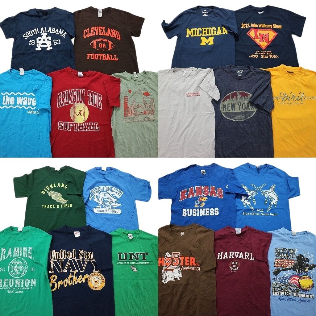 SALE 古着卸 まとめ売り カラーmix プリント 半袖Tシャツ 20枚セット (メンズ S ) カジュアル 丸首 カレッジ風 MT3562