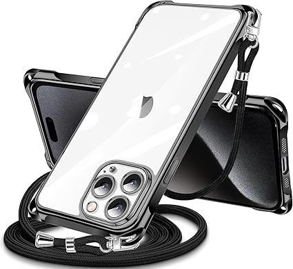 iPhone 15 Pro 用 ケース クリア ショルダー iPhone15pro 用 スマホケース アイフォン15Pro カバー 肩掛け 斜めかけ 縄掛けケース 透明 薄型 軽量 TPU 携帯ケース 紐付き 斜めがけ 織りストラップ付き