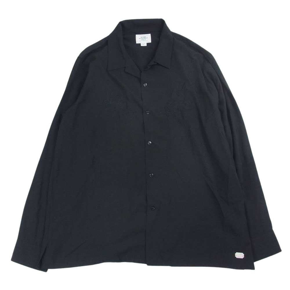 CRIMIE クライミー 半袖シャツ CR01-02L5-SL02 SWALLOW EMBROIDELY RAYON SHIRT スワロー エンブロイダリー オープンカラー レーヨン 長袖 シャツ ブラック系 XL