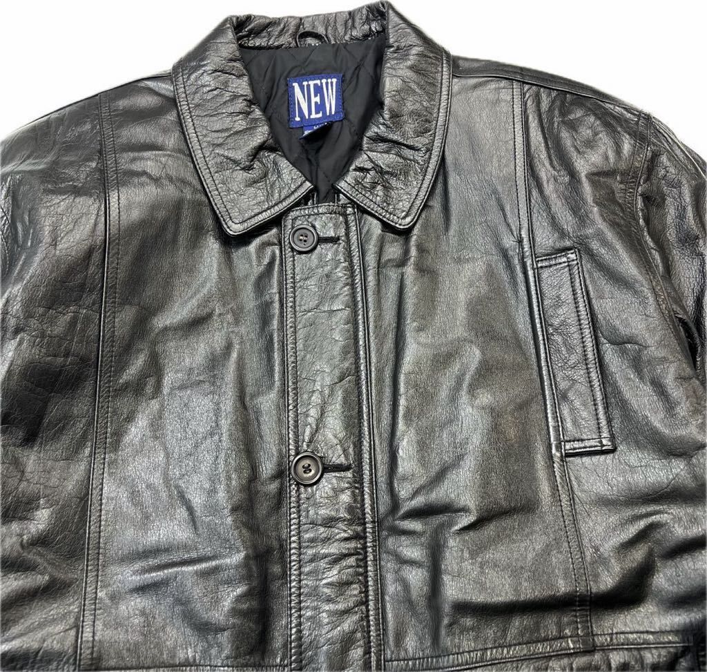 90s ☆ NEW ☆ 牛革 レザー コート ジャケット LL 秋冬 ゆるだぼ