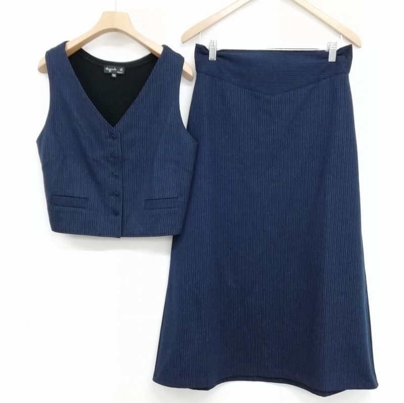 アニエスベー agnes b. 18AW スーツ セットアップ ジレ ベスト ロング スカート T2 | T3 ネイビー