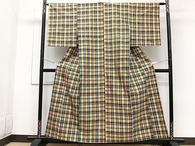 平和屋着物●上質な紬　格子　黒地　やまと誂製　正絹　逸品　DAAS3418ps 平和屋着物○上質な紬 格子 黒地 やまと誂製 正絹 逸品 DAAS3418ps