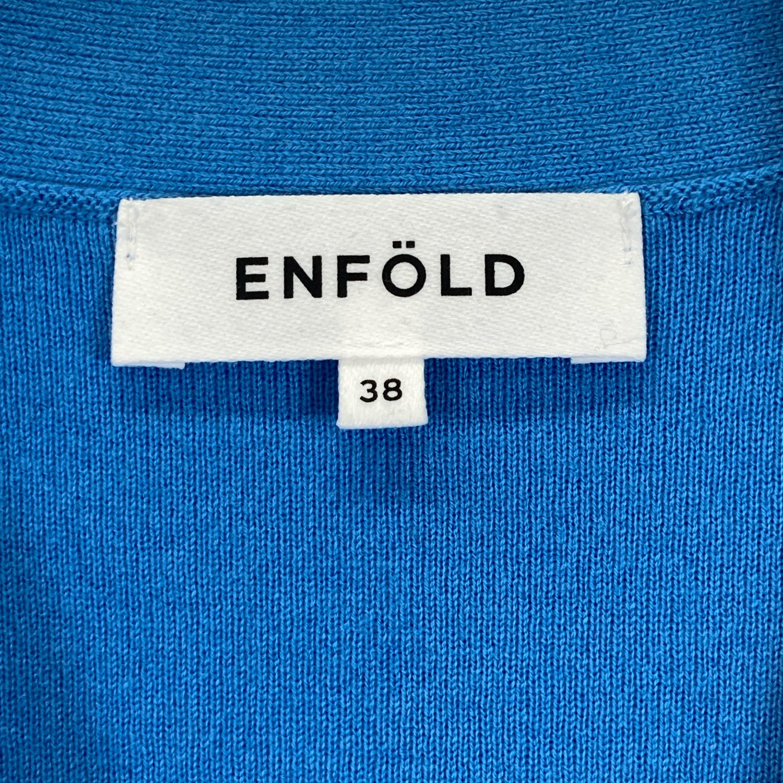 ENFOLD エンフォルド 22AW ﾌﾞﾙｰ ｳｰﾙ×ﾅｲﾛﾝ PEPLUM CARDIGAN 38