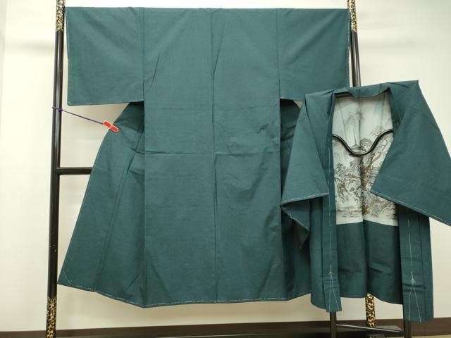 平和屋着物●男性　紬　アンサンブル　高麗納戸色　正絹　逸品　未使用　DAAT1125tw 平和屋着物○男性 紬 アンサンブル 高麗納戸色 正絹 逸品 未使用