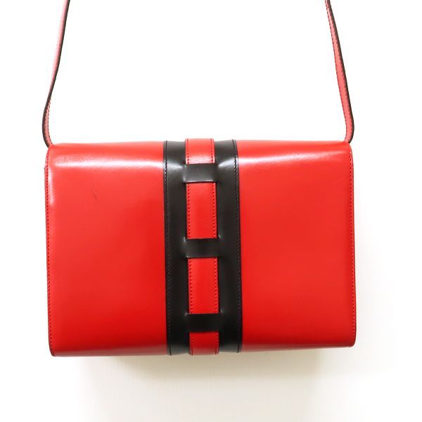 CELINE セリーヌ ショルダーバッグ リボン金具 赤x黒 バイカラー