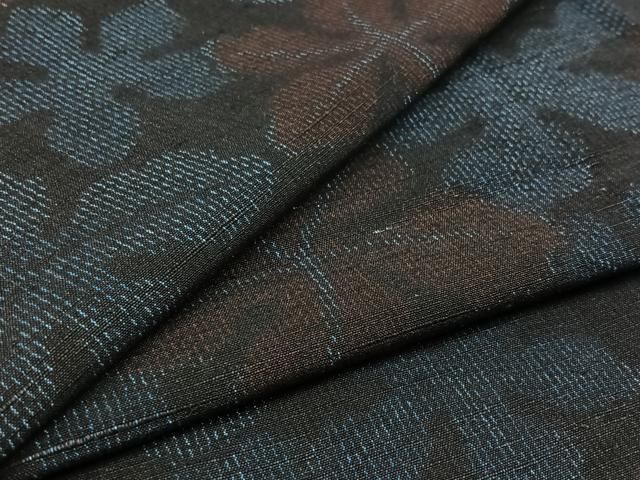 平和屋着物▽上質な紬 単衣 草葉文 正絹 AABC8685jh