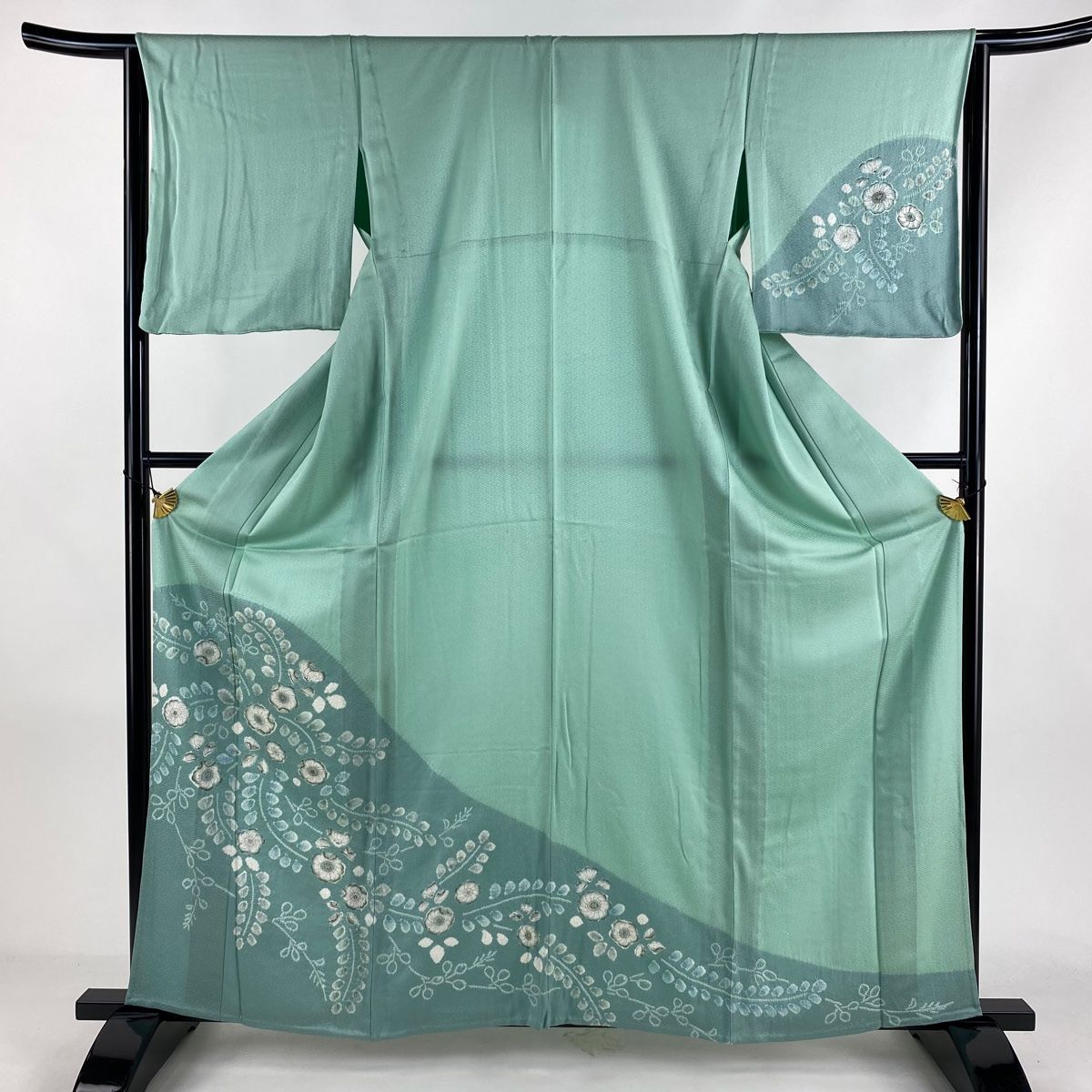 訪問着 身丈162.5cm 裄丈65cm M 単衣 辻ヶ花柄 絞り 染め分け 薄緑 正絹 秀品