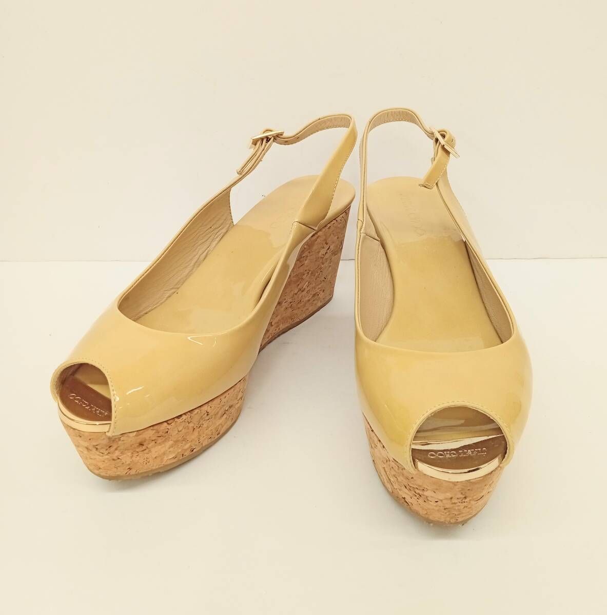 JIMMY CHOO ジミーチュー オープントゥコルクウェッジサンダル パンプス 37.5 イエロー