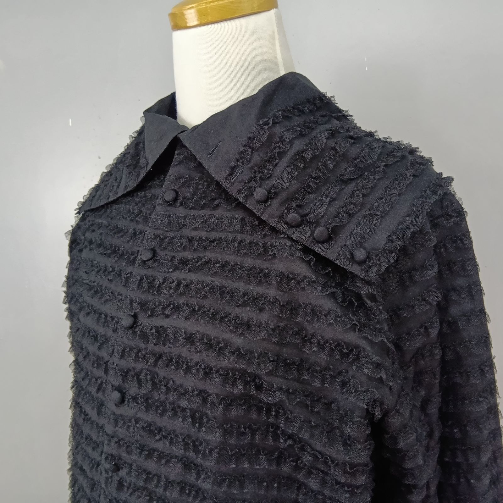 カネコイサオ ピコフリル 花柄レースワンピース 薔薇 黒 長袖 K64FA02  