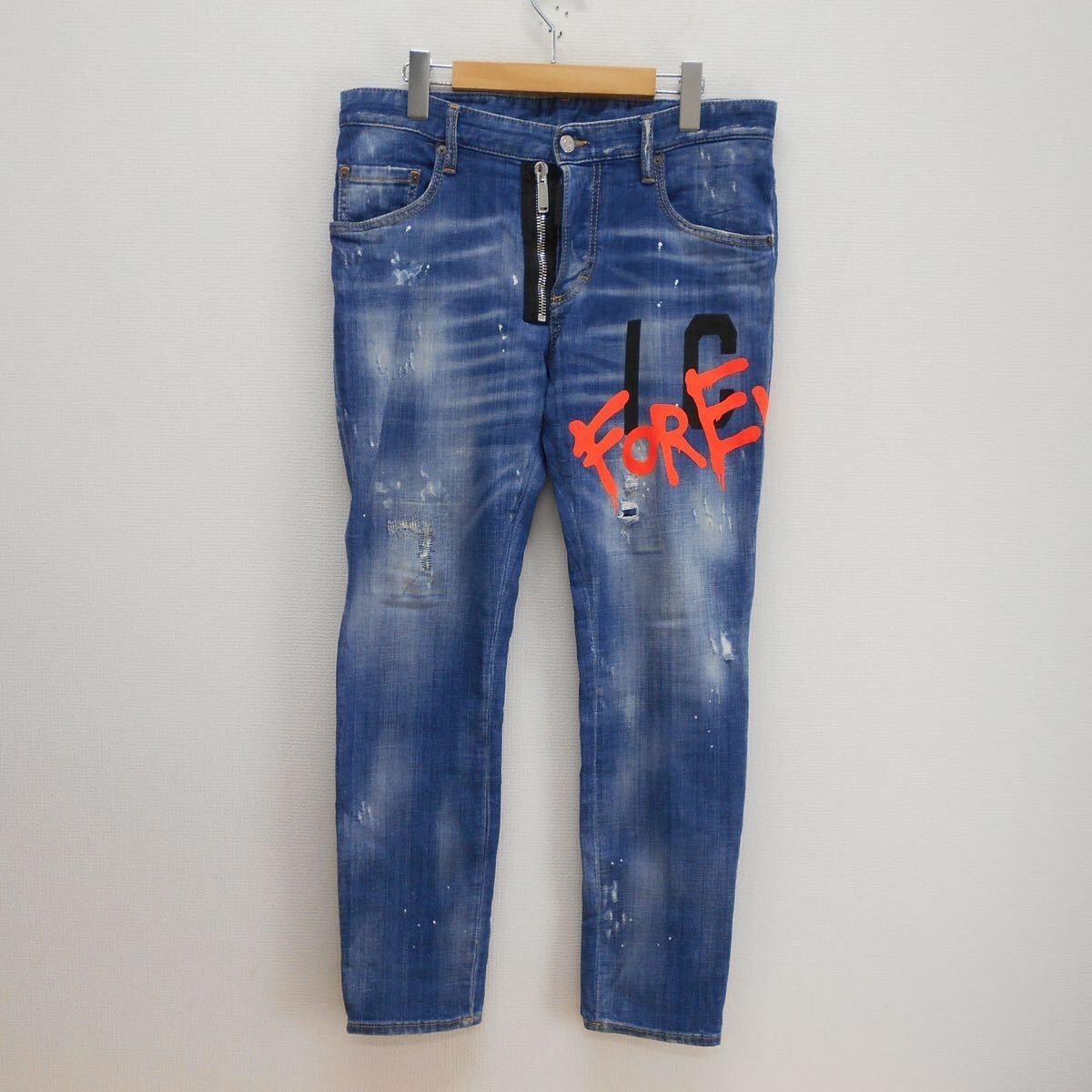 DSQUARED2 ディースクエアード S79LA0040 22SS ICON MEDIUM WASH SKATER JEANS ジーンズ デニムパンツ  ダメージ加工 ペイント 48 10117044 - メルカリ