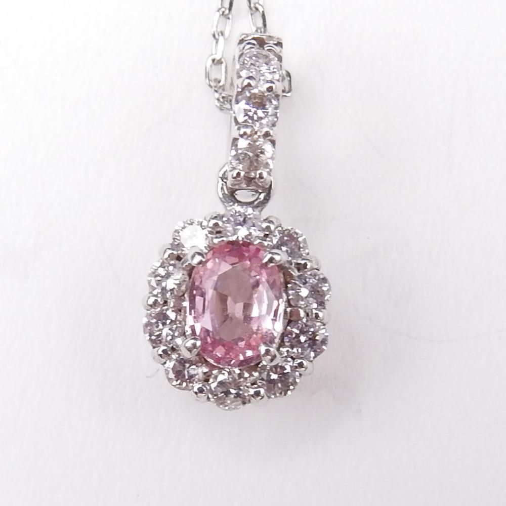 K18WG パパラチャサファイアS 0.16 ダイヤモンド0.13 ネックレス  